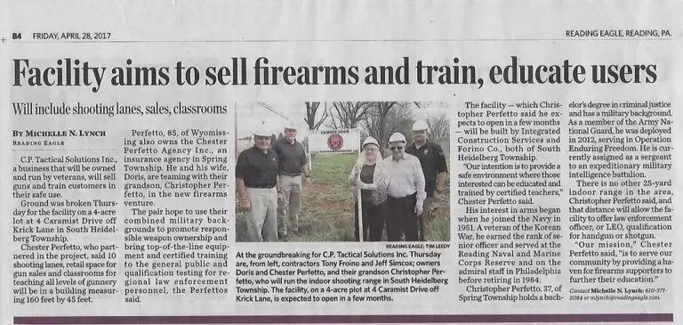 Reading Eagle Newspaper Article About CP Tactical Solutions